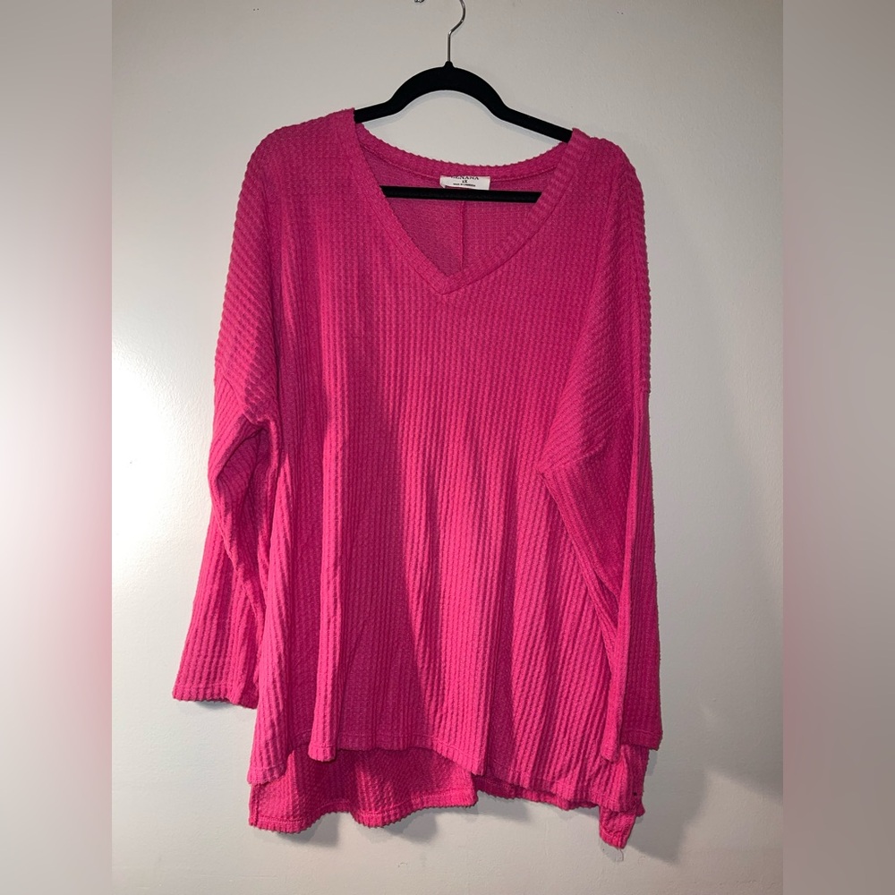Zenana Outfitters Fuchsia Waffle Knit Sweater